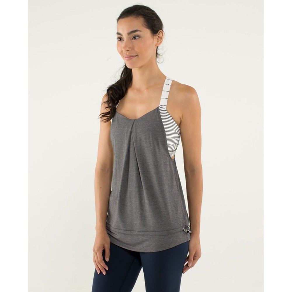 Lululemon Rest Less Gray Striped Strap Loose Fit Lightweight Tank Top sz 4